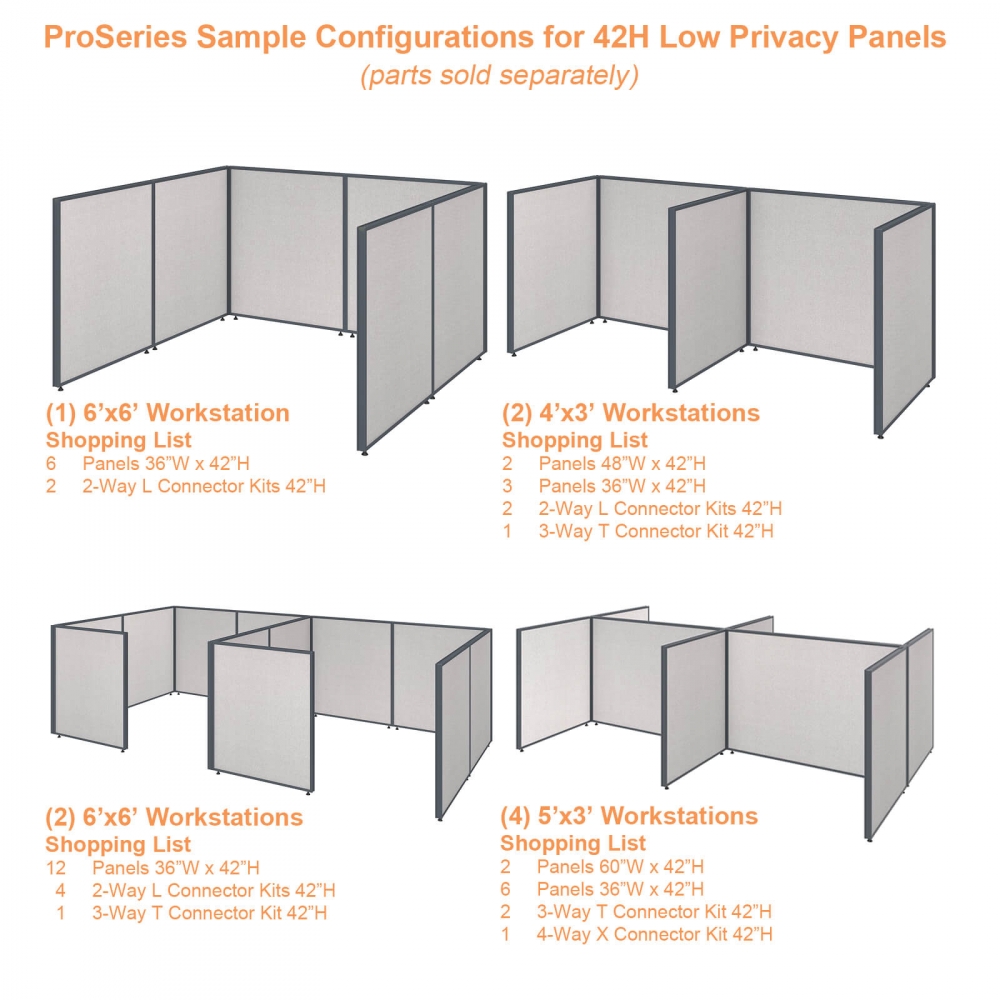 Office partition walls sample configurations 42h gray