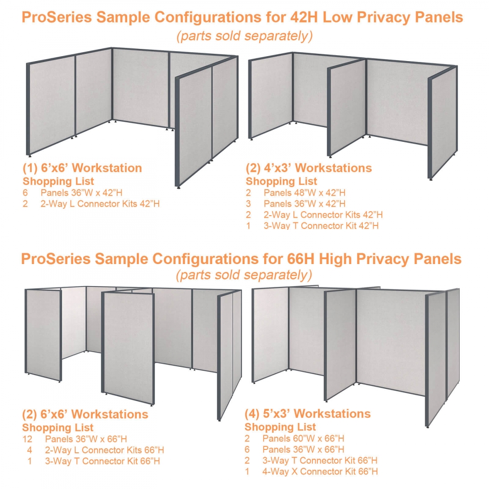 Office partition walls sample configurations combo gray