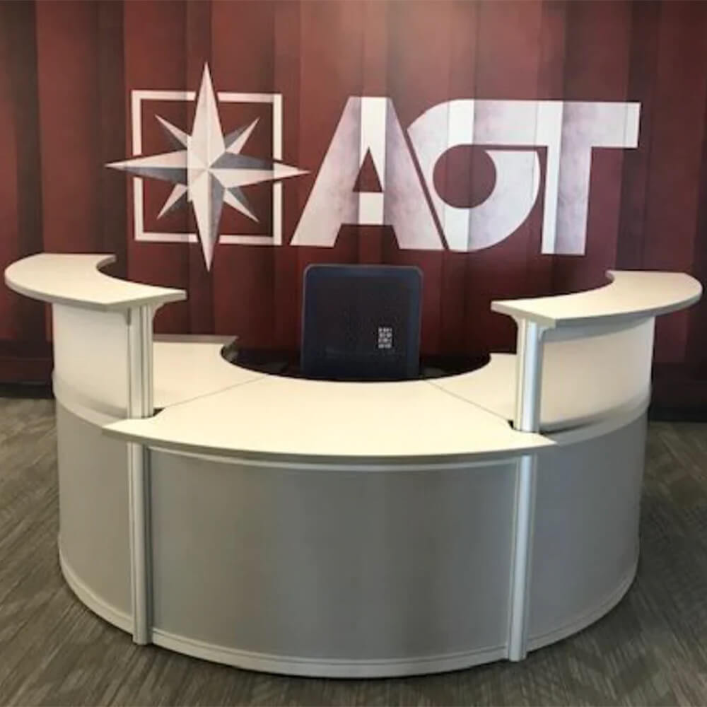 Curved round ada reception desk environment front 1