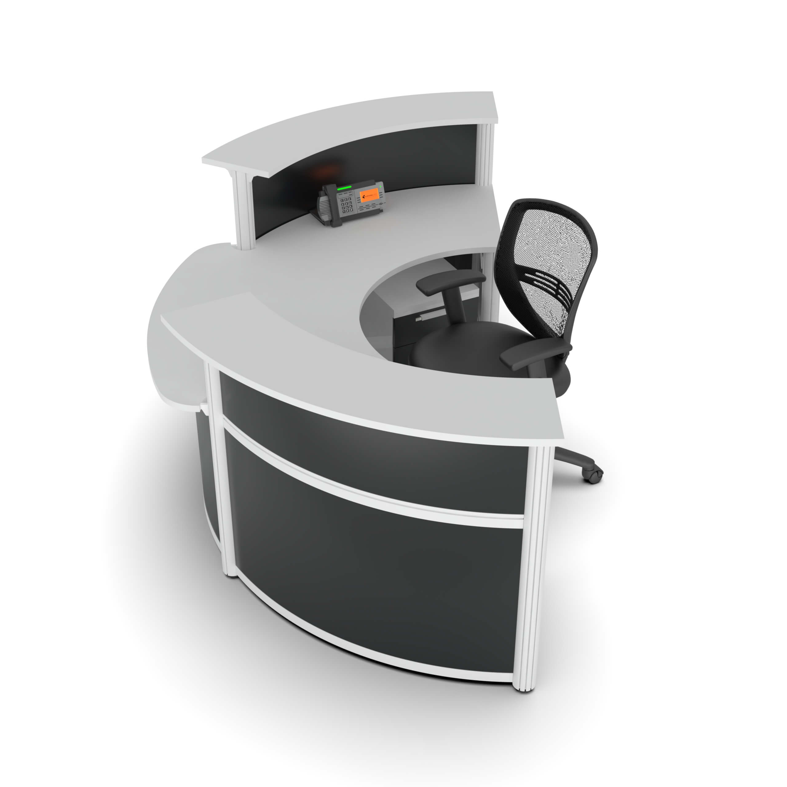 Curved round ada reception desk top lateral view 1