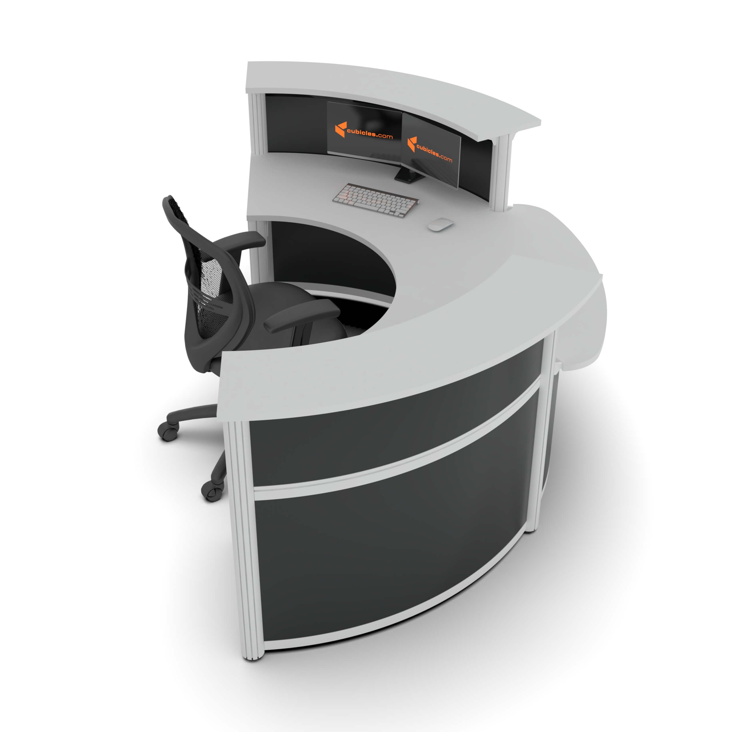 Curved round ada reception desk top right lateral view 1