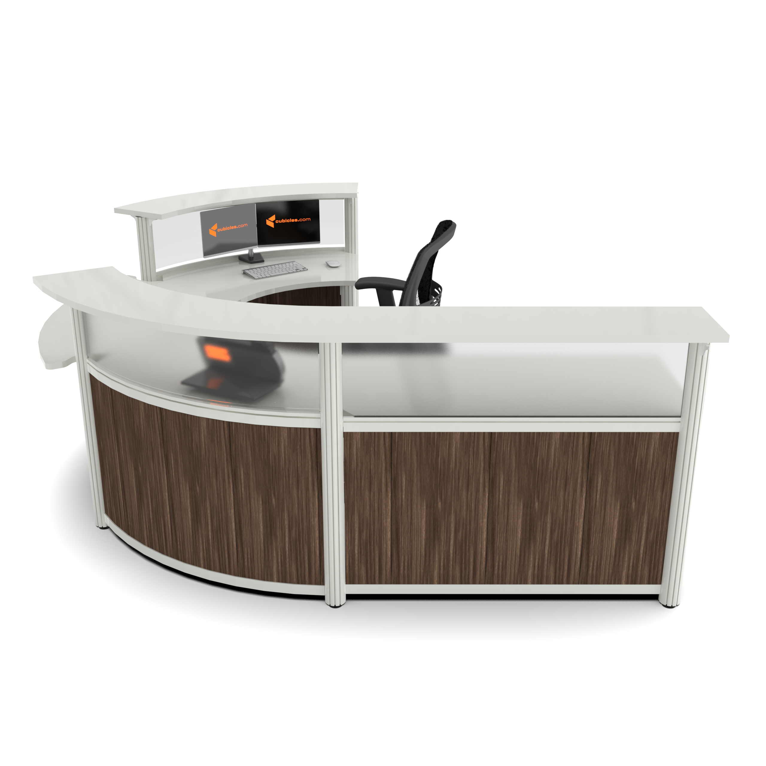 Round reception desk with ADA transaction lateral