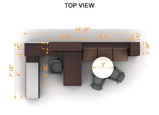 Private workspace furniture top view dimensions