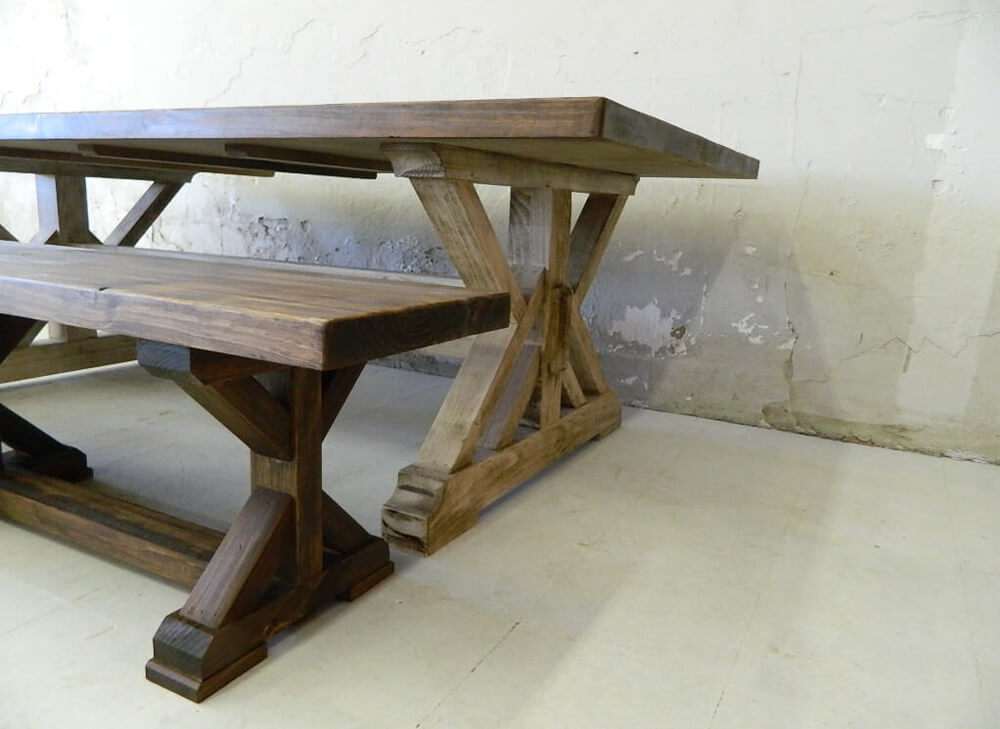 Rustic farmhouse dining table side view