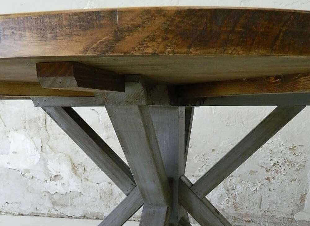 Rustic pine dining table side view