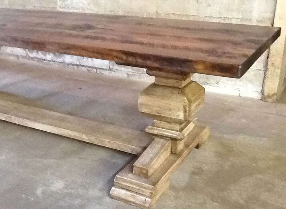 Rustic rectangular dining table side view