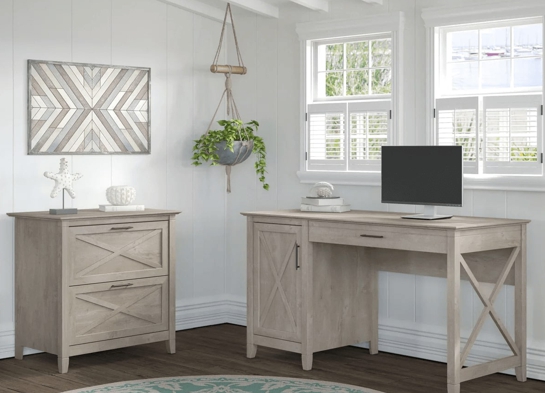 Rustic style desk with drawer lateral file cabinet space view washed gray Rustic style desk with drawer lateral file cabinet space view washed gray
