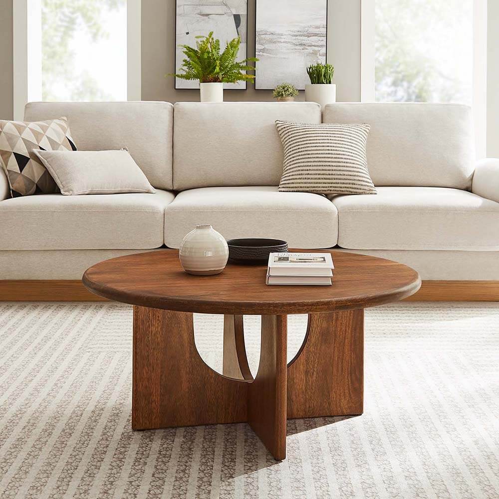 All wood coffee table 34 walnut lifestyle All wood coffee table 34 walnut lifestyle