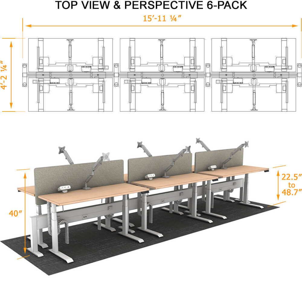 Ergonomic workstations tech desk 6pack