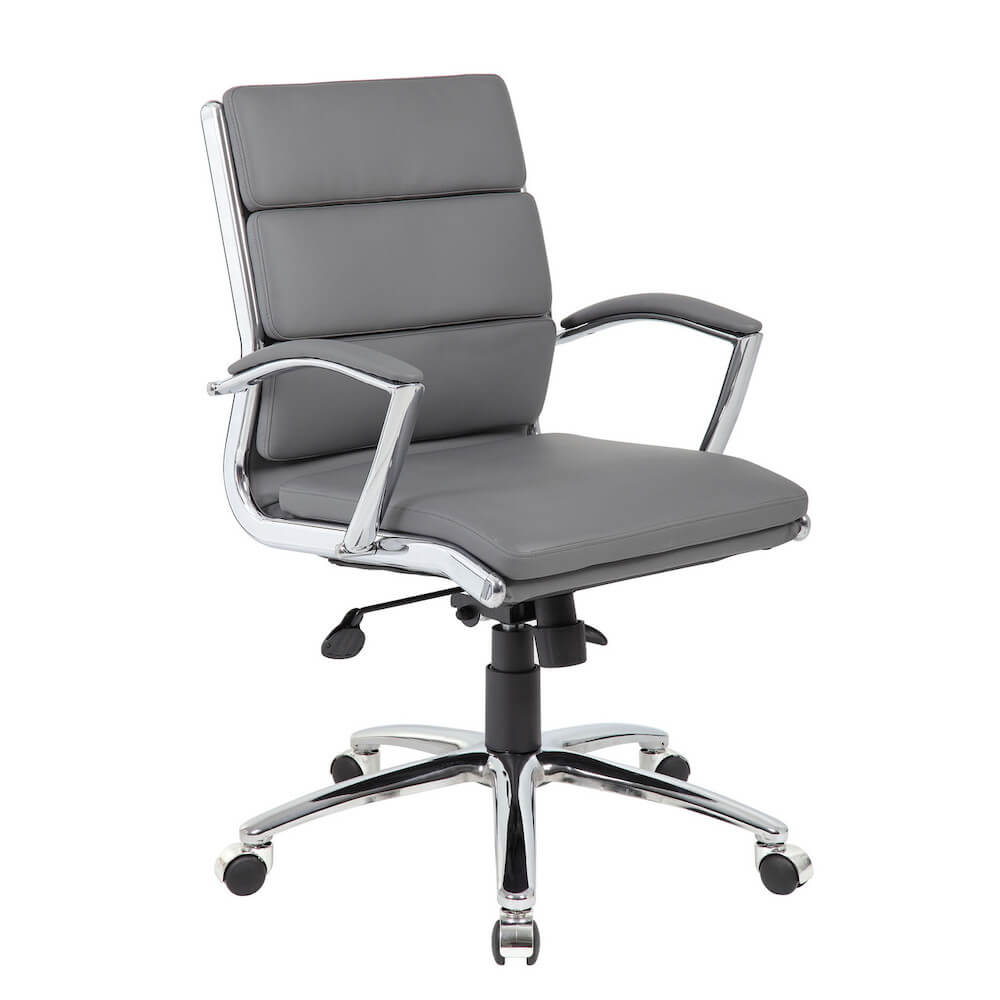 Executive and conference chairs office deks chairs leather mid back office chair gray front angle view