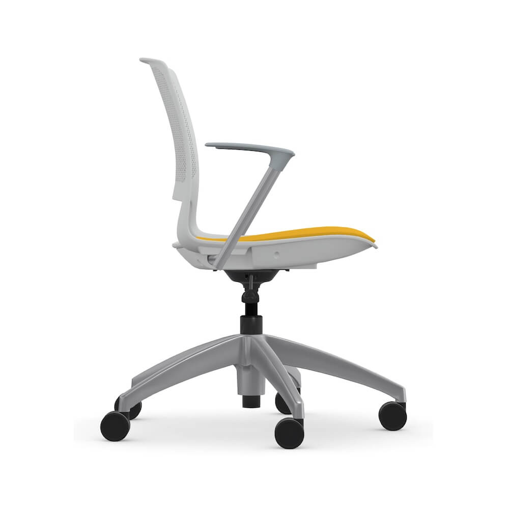 Executive and conference chairs office desk chair plastic office chair with wheels white frame and yellow fabric side view
