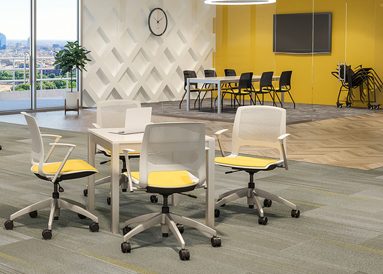 Executive and conference chairs office desk chairs plastic office chair with wheels white frame and yellow fabric space view