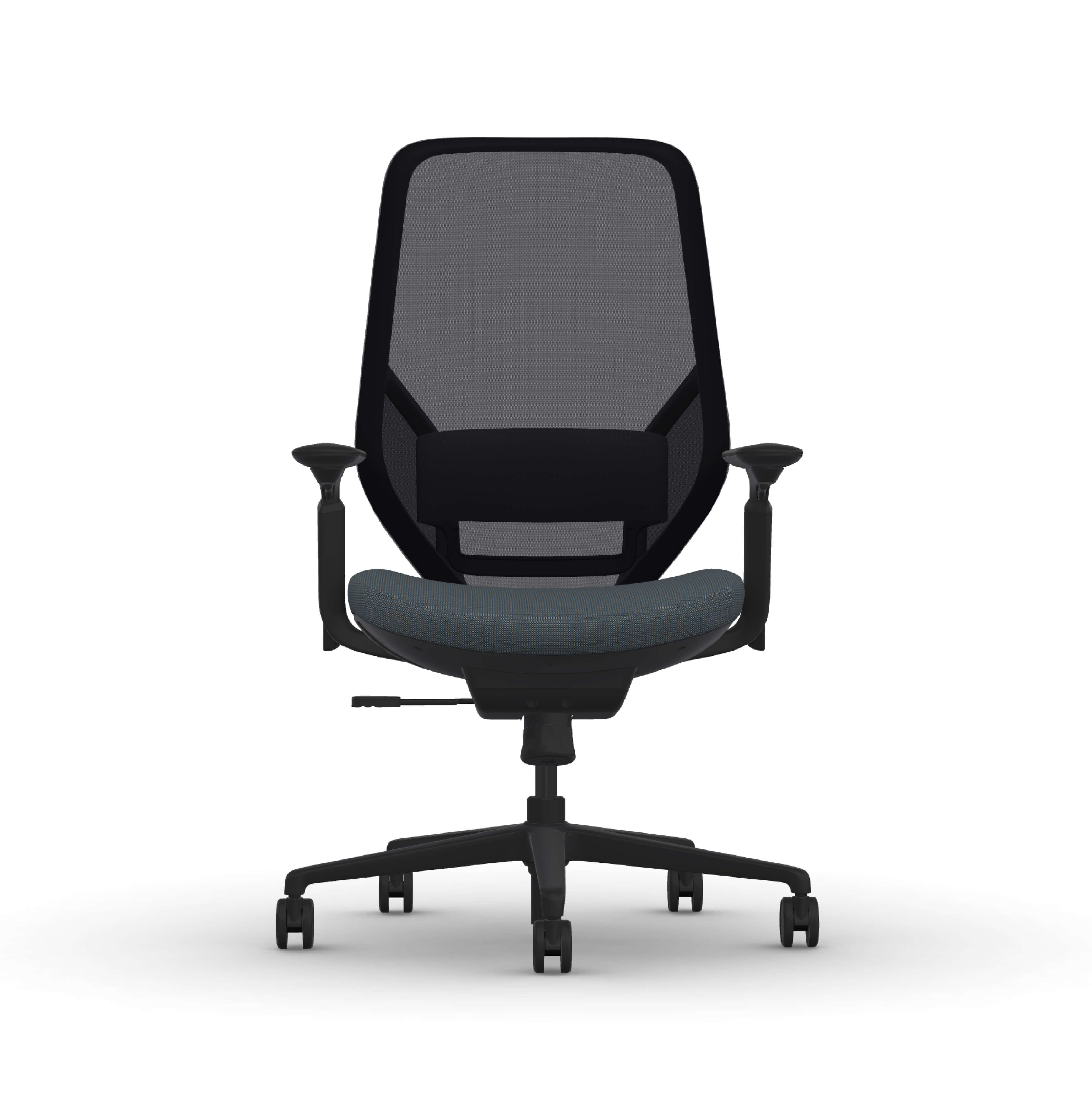 Executive and conference office desk chairs modern fabric office chair black frame and blue fabric front view