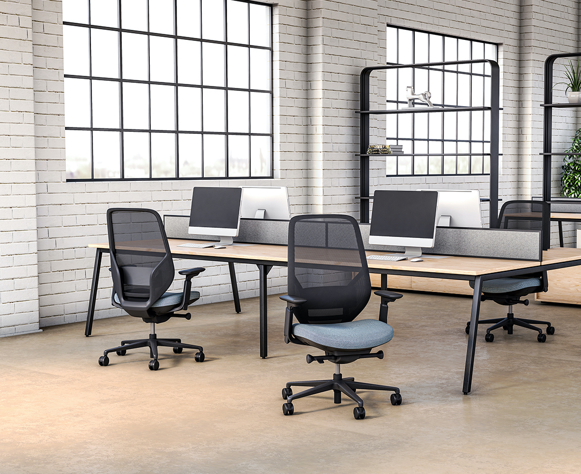 Executive and conference office desk chairs modern fabric office chair black frame and blue fabric space view