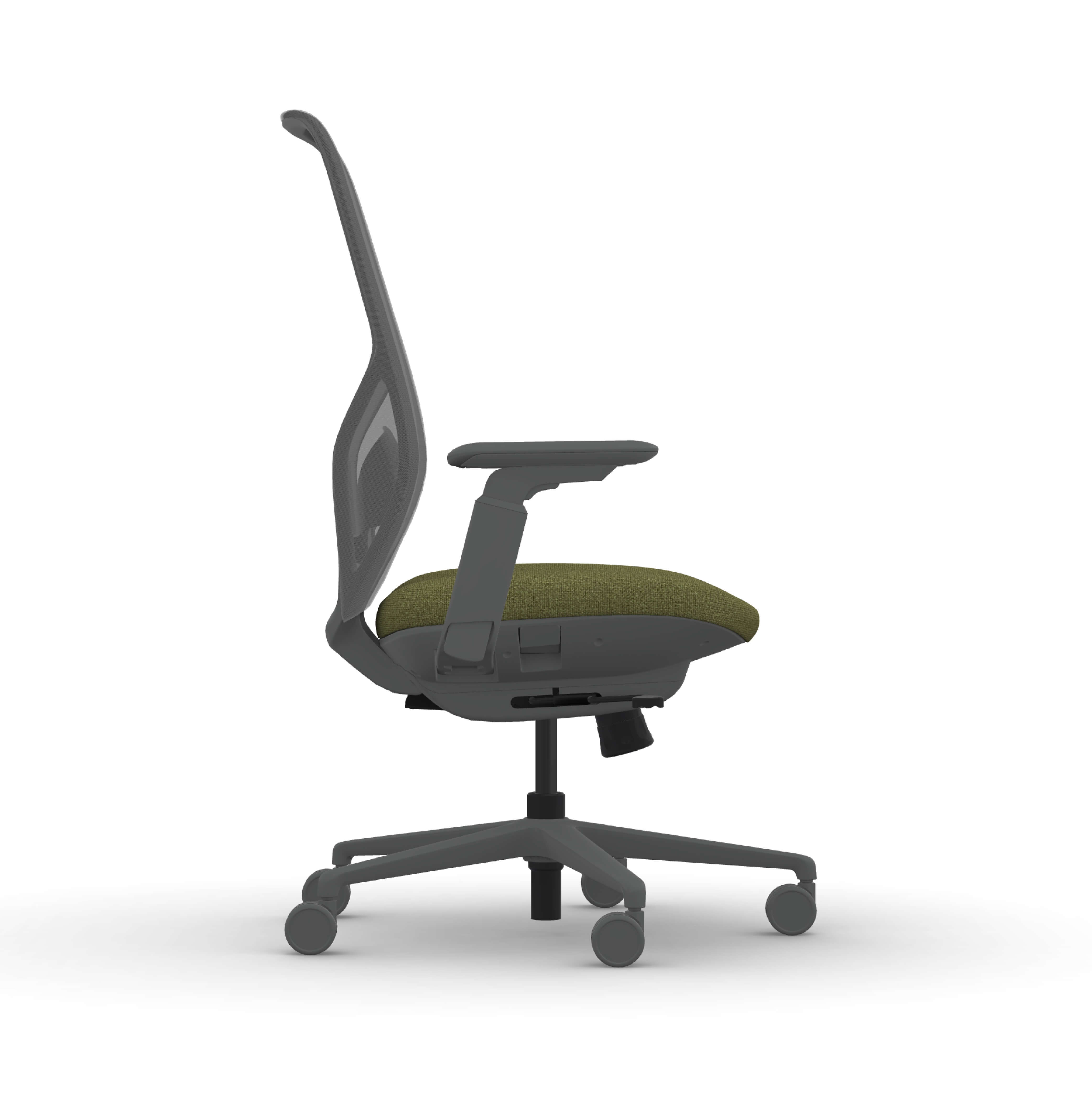 Executive and conference office desk chairs modern fabric office chair gray frame and green fabric side view 1