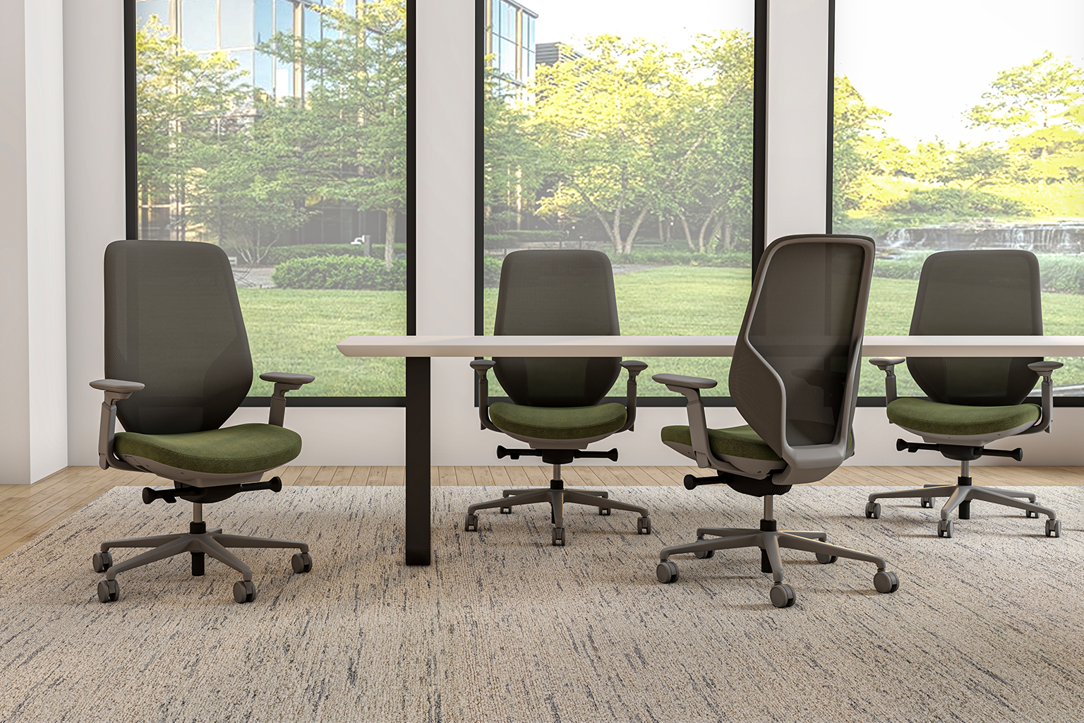 Executive and conference office desk chairs modern fabric office chair gray frame and green fabric space view