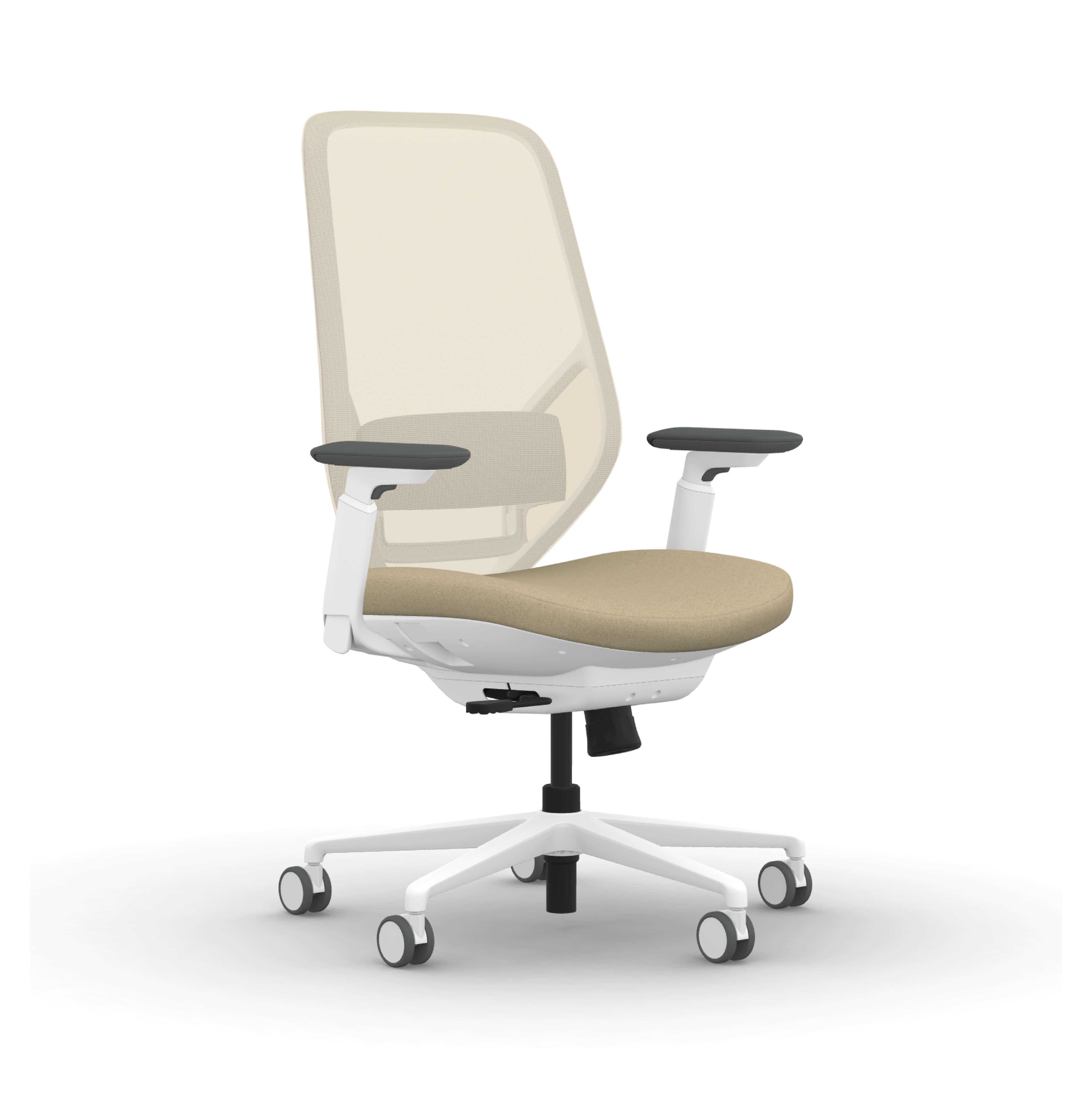 Executive and conference office desk chairs modern fabric office chair white frame and beige fabric angle view 1