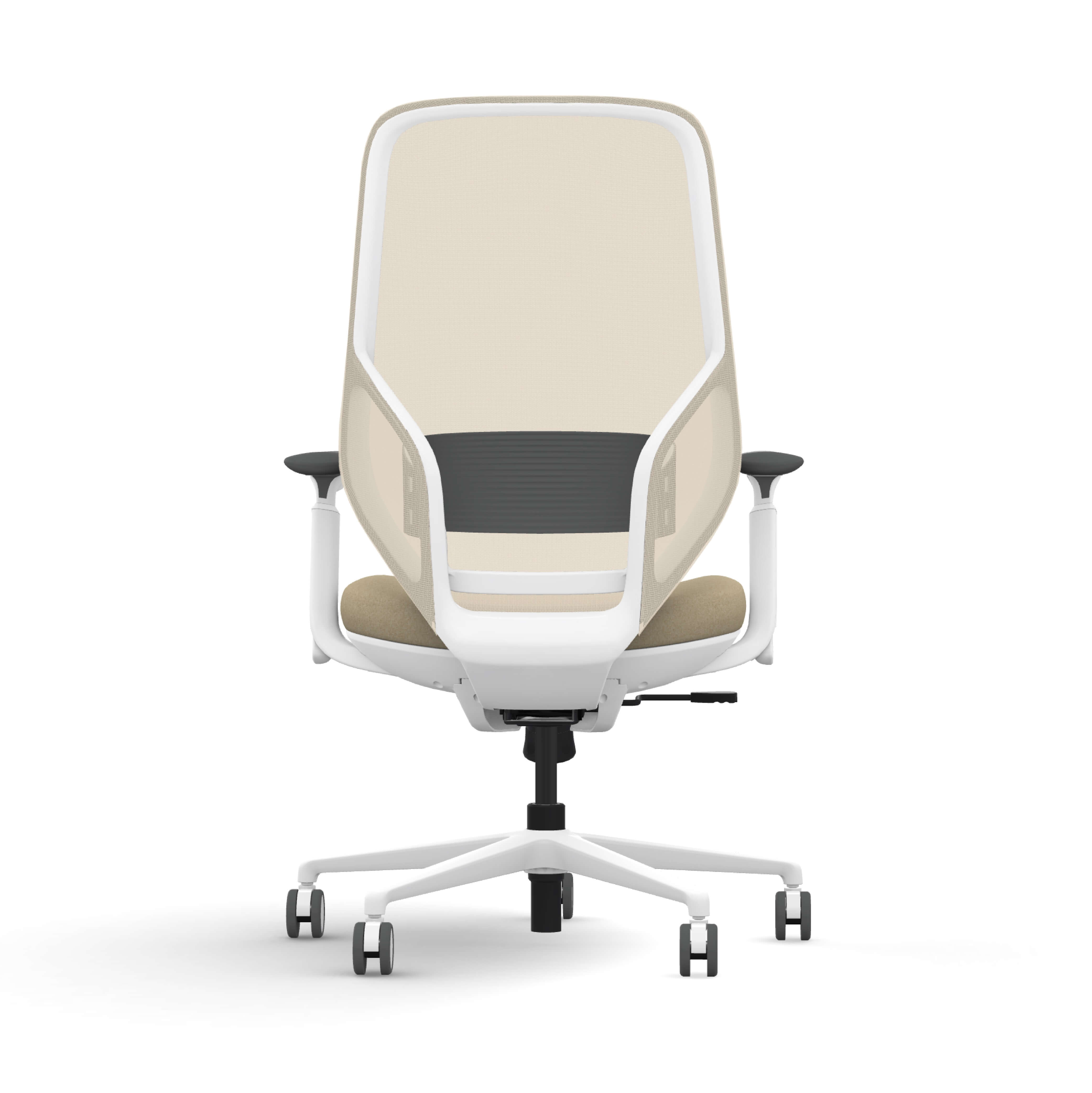 Executive and conference office desk chairs modern fabric office chair white frame and beige fabric back view 1