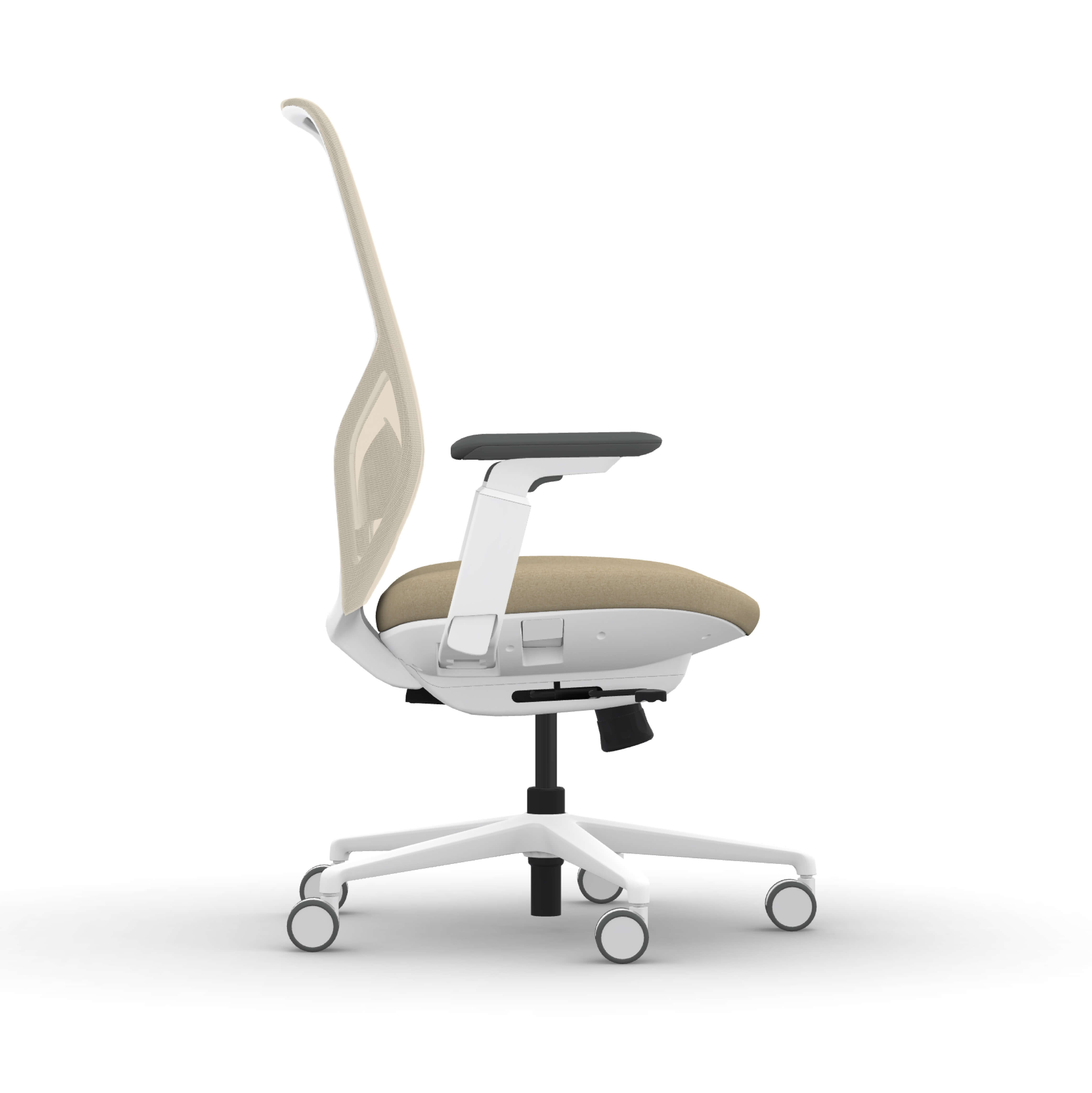 Executive and conference office desk chairs modern fabric office chair white frame and beige fabric side view