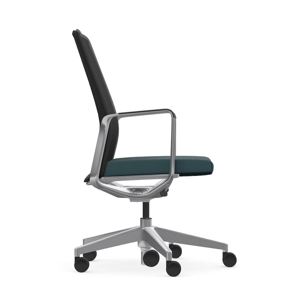 Executive and conference office desk chairs modern office executive chair blue seating and polished frame side view