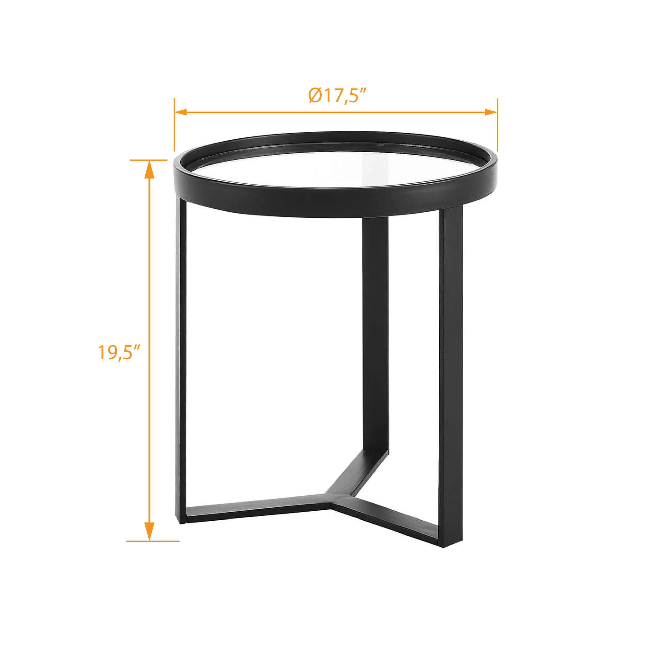 Glass and steel end table 17 dimensions