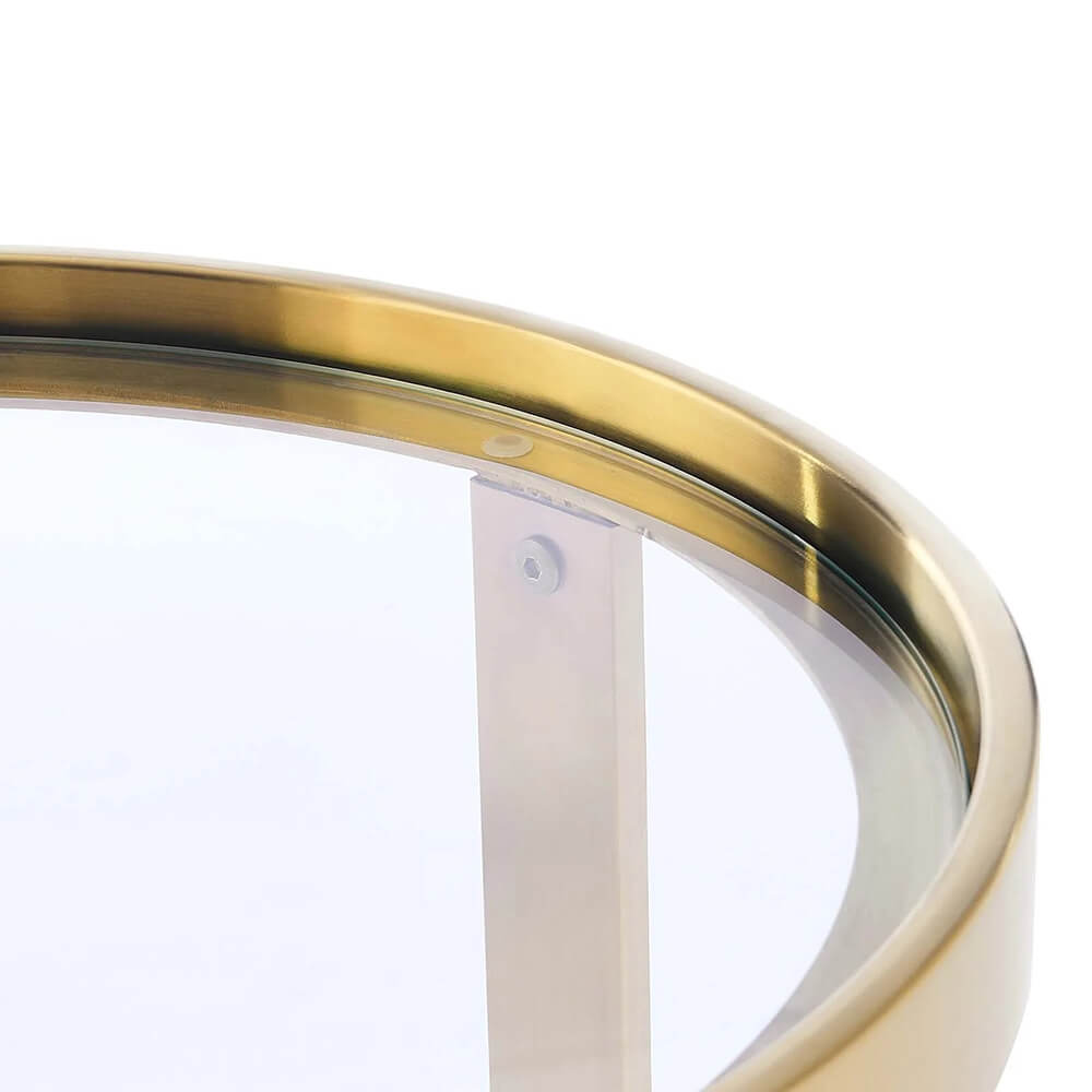 Glass and steel end table 17 gold close up