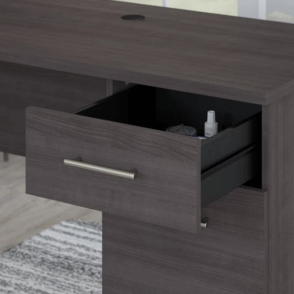 L shaped computer desk with 5 shelf bookcase 72 w details 3