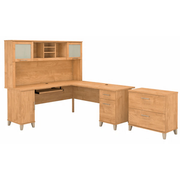 L shaped computer desk with traditional file cabinet 72 w highlight maple cross