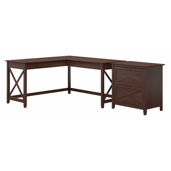 L shaped desk and file cabinet highlight bing cherry