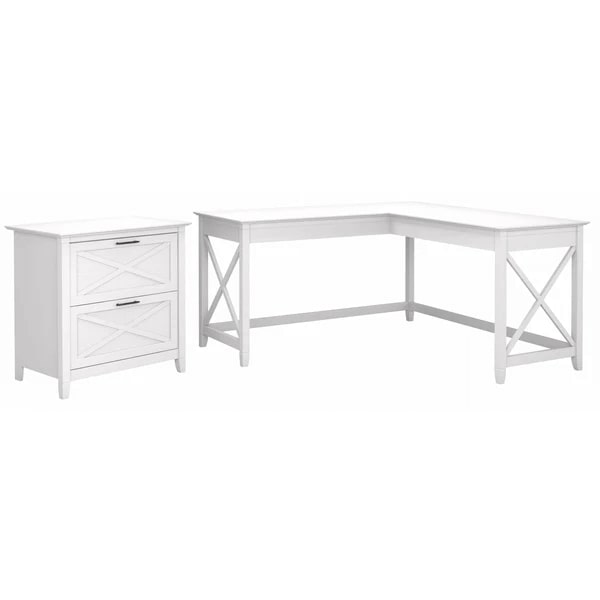 L shaped desk and file cabinet highlight pure white oak