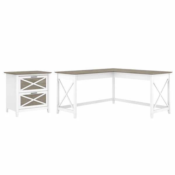 L shaped desk and file cabinet highlight shiplap gray pure white