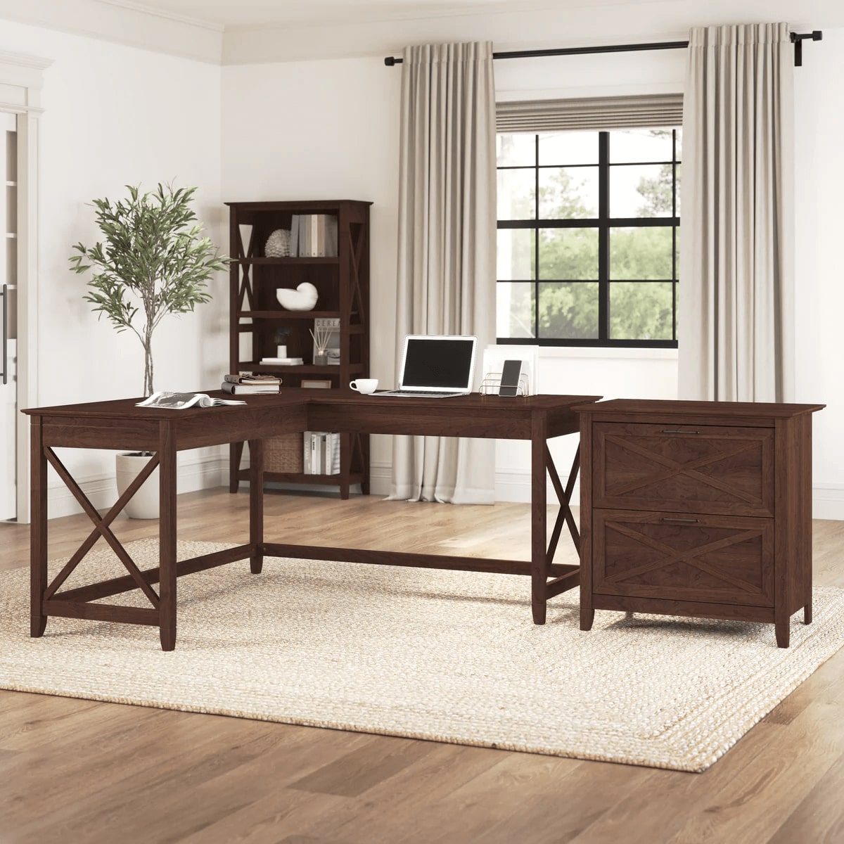 L shaped desk and file cabinet space view bing cherry