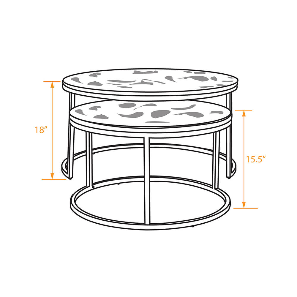 Marble nesting coffee tables 35 and 27dia side dims
