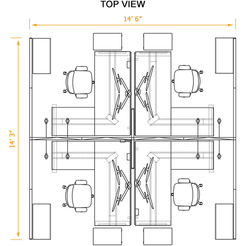 Modern cubicles office island top view