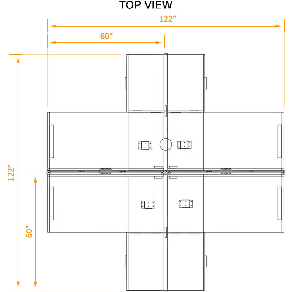 Modern cubicles square quad 122 top view dims