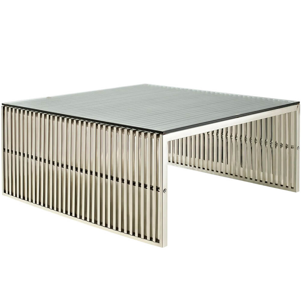 Modern steel coffee table angle view