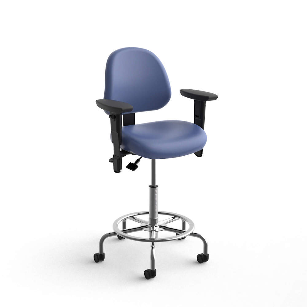 Office chair for standing desk ergonomic stool for standing desks lab stool adjustable navy blue angle view