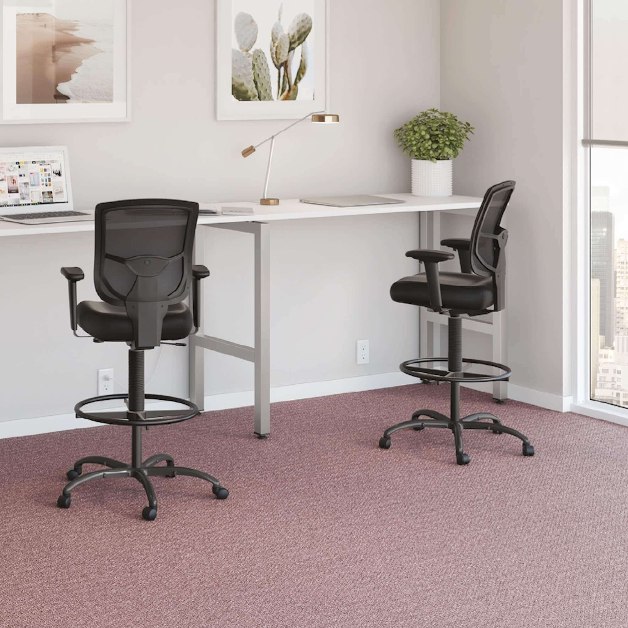 Office chair for standing desk ergonomic stool for standing desks tall drafting black fabric space view 1