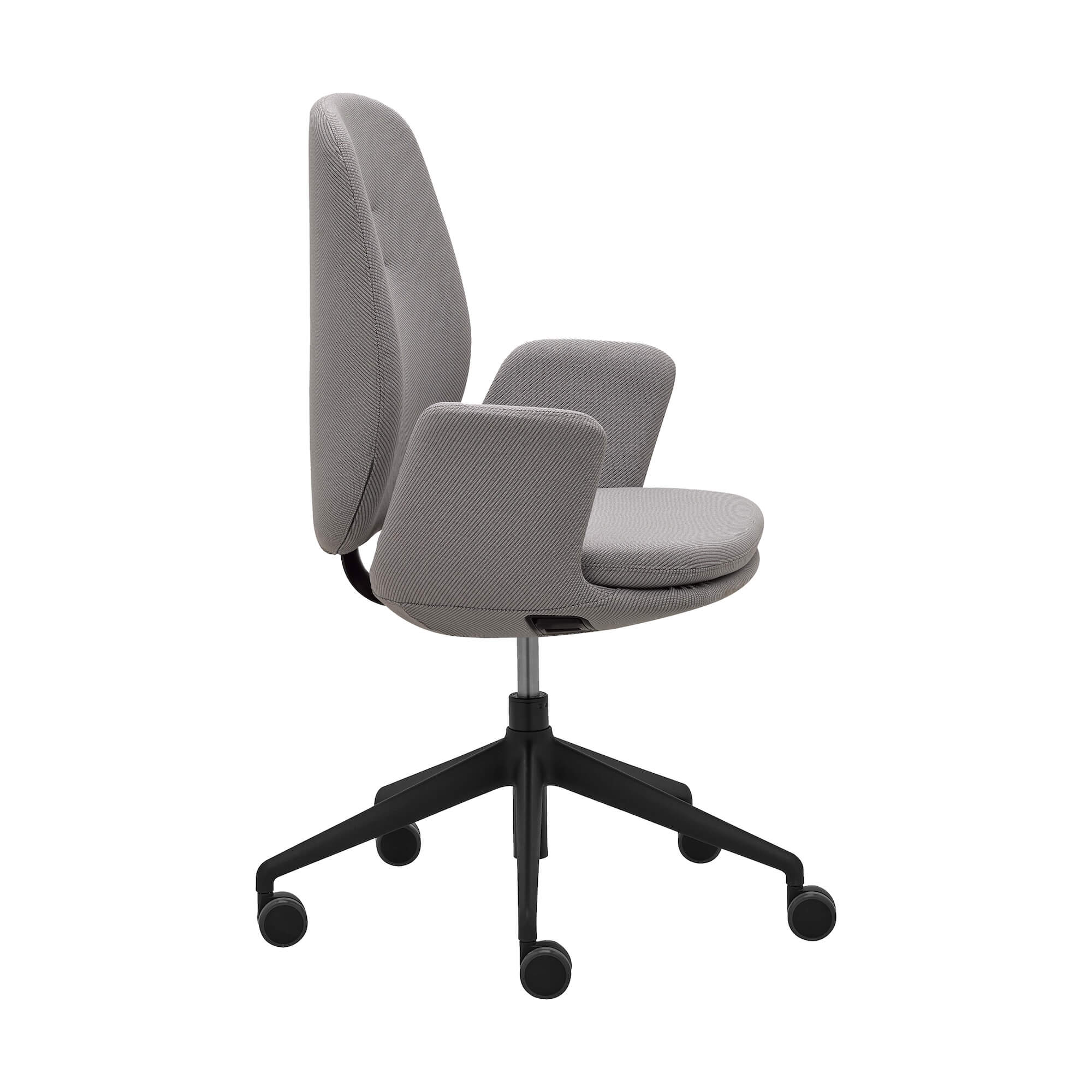 Office desk chairs executive chairs and conference chairs modern conference chair black frame and gray fabric side view