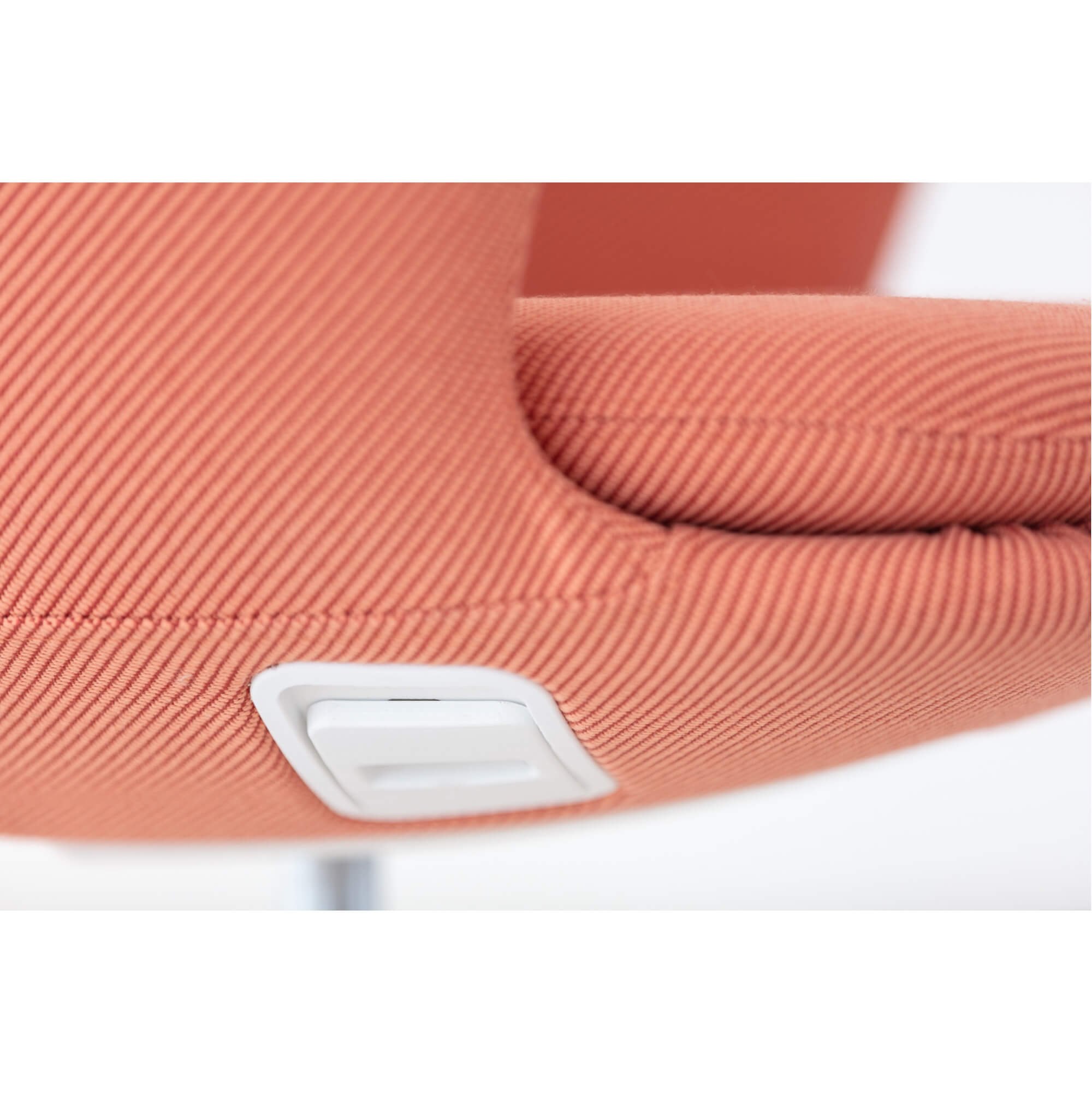 Office desk chairs executive chairs and conference chairs modern conference chair white frame and coral fabric close up view 1