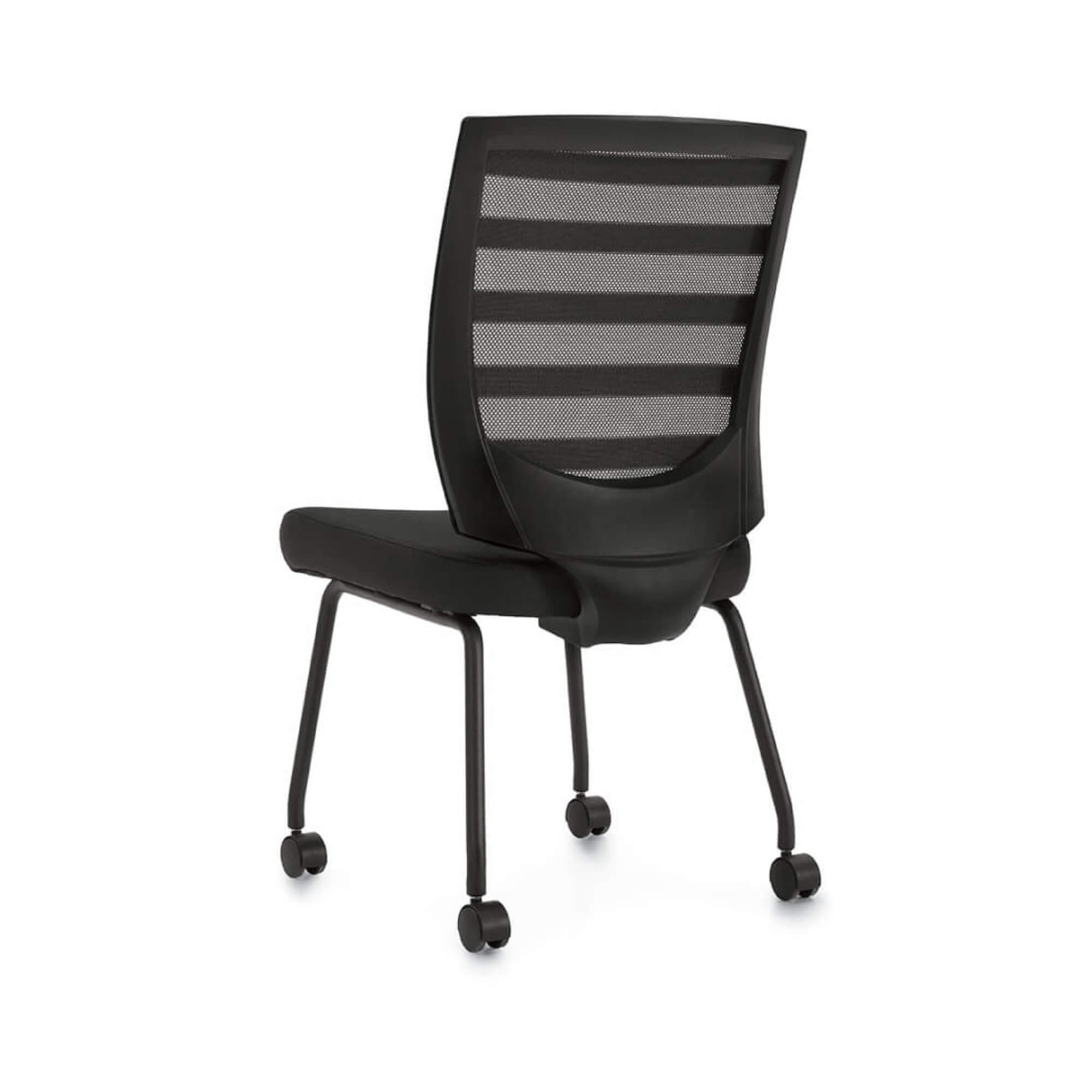 Office furniture chairs guest chairs mesh guest chair back angle view with wheels