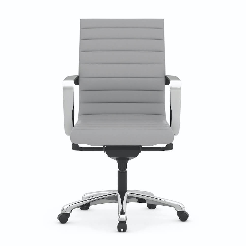 Office furniture chairs office desk chairs mid back leather chair light gray front view