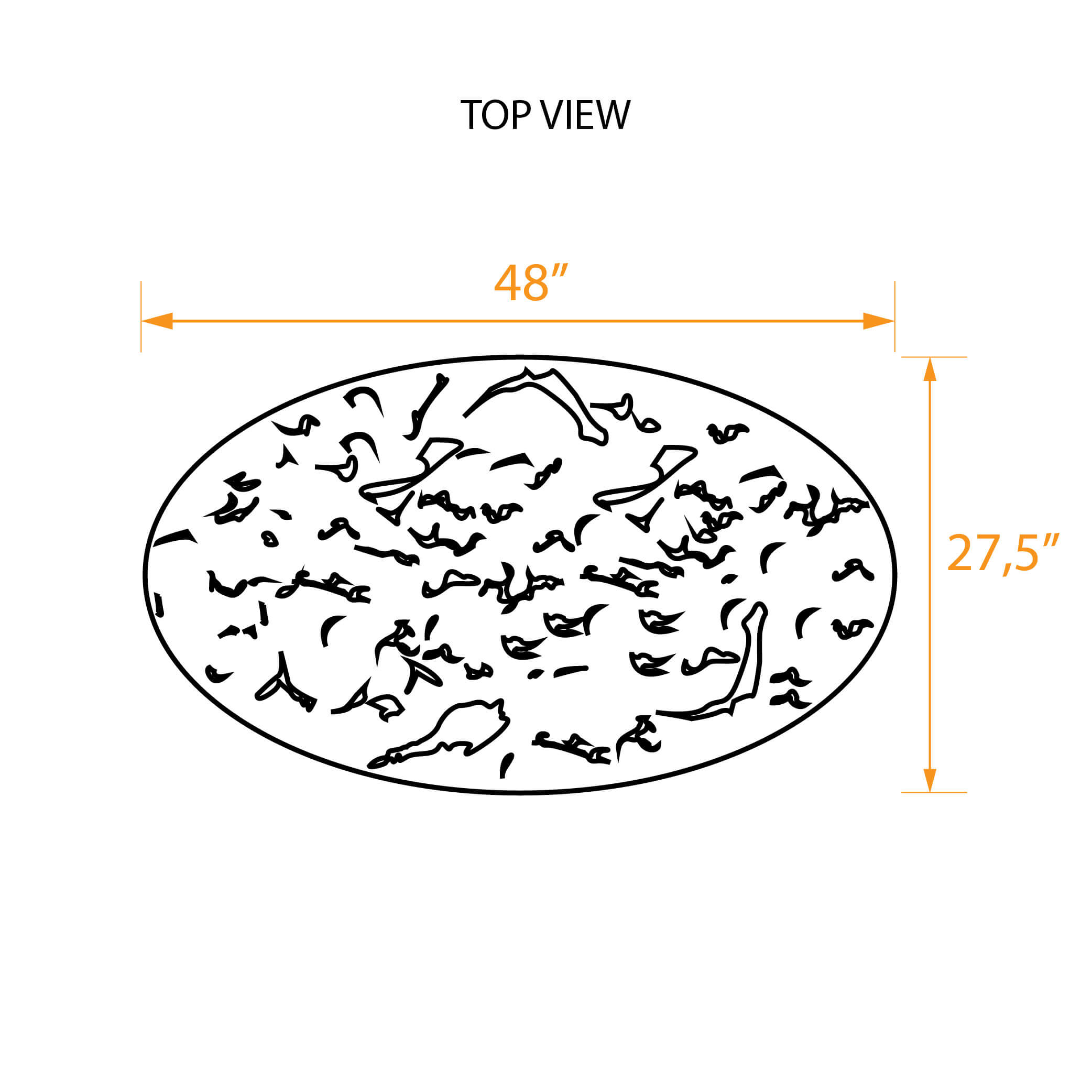 Oval marble coffee table top view dims