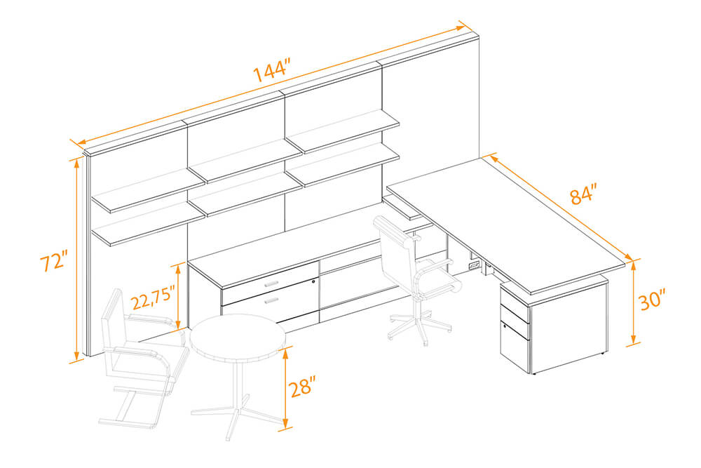 Personal office furniture 3d dimensions