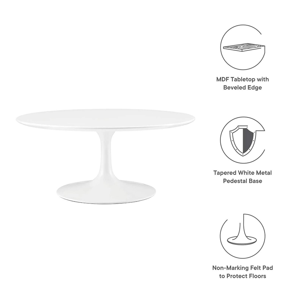 Round white coffee table 36 features