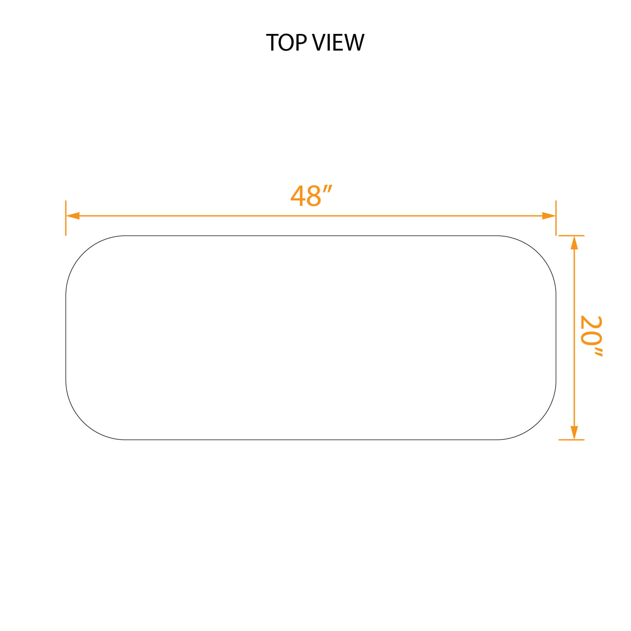 Rounded rectangular coffee table 2D dimensions 1