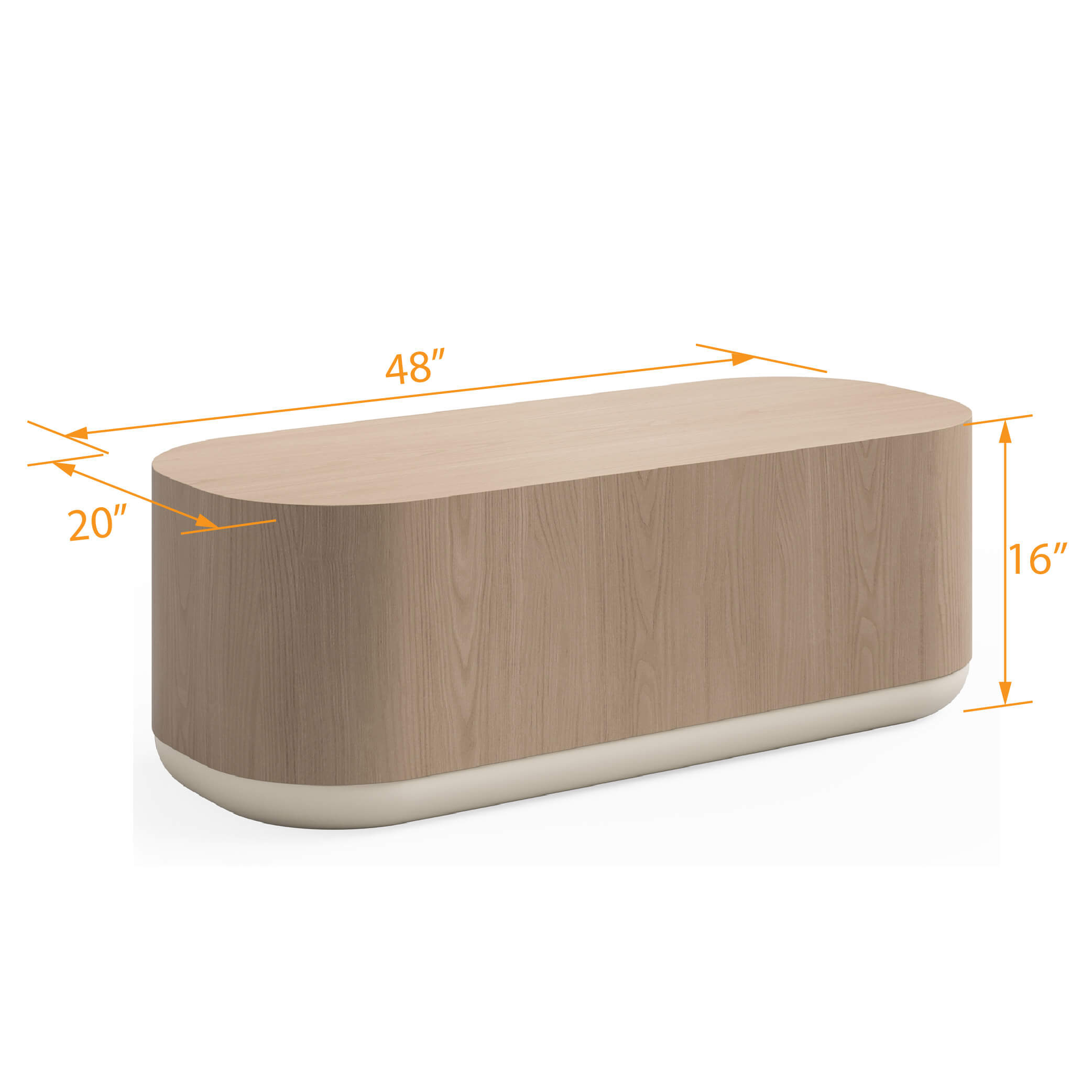 Rounded rectangular coffee table 3D dimensions 1