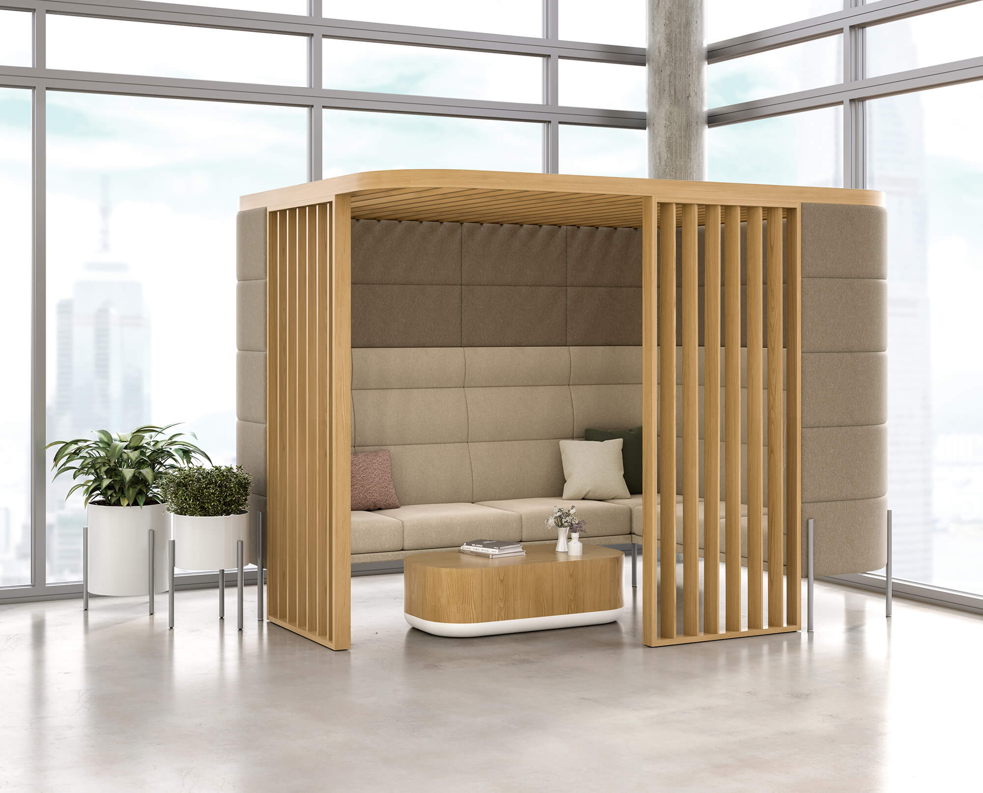 Rounded rectangular coffee table modern cubes space view 2 1