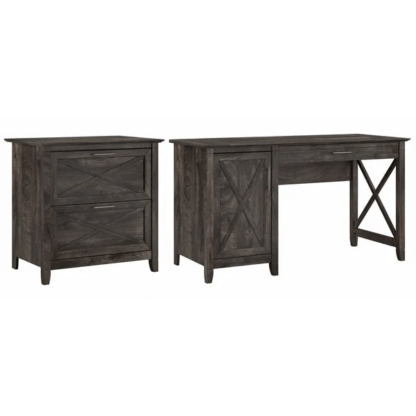 Rustic style desk with drawer lateral file cabinet highlight dark gray hickory