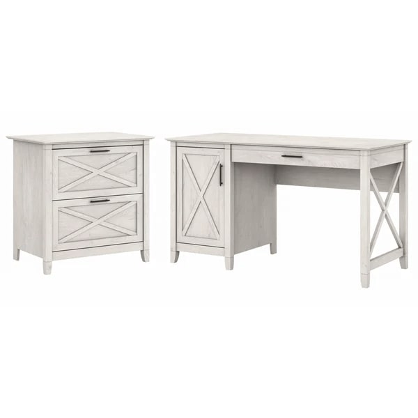 Rustic style desk with drawer lateral file cabinet highlight linen white oak